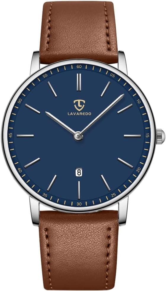 Brown leather strap mechanical watch