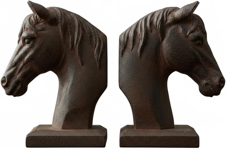 Cast iron horse-saddle bookends (pair)