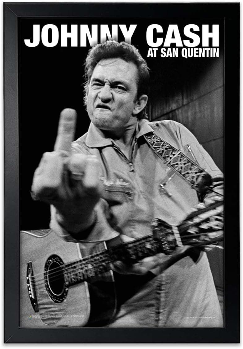 Johnny Cash middle-finger portrait (framed)
