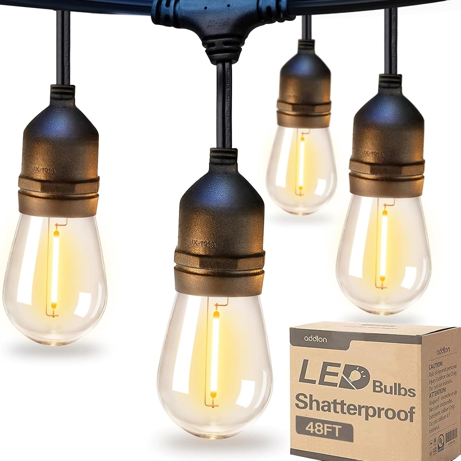 Edison-bulb outdoor string lights (48ft)