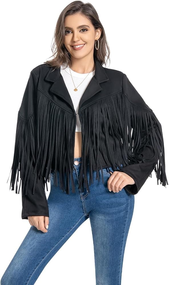 Wellatent cropped fringe moto jacket