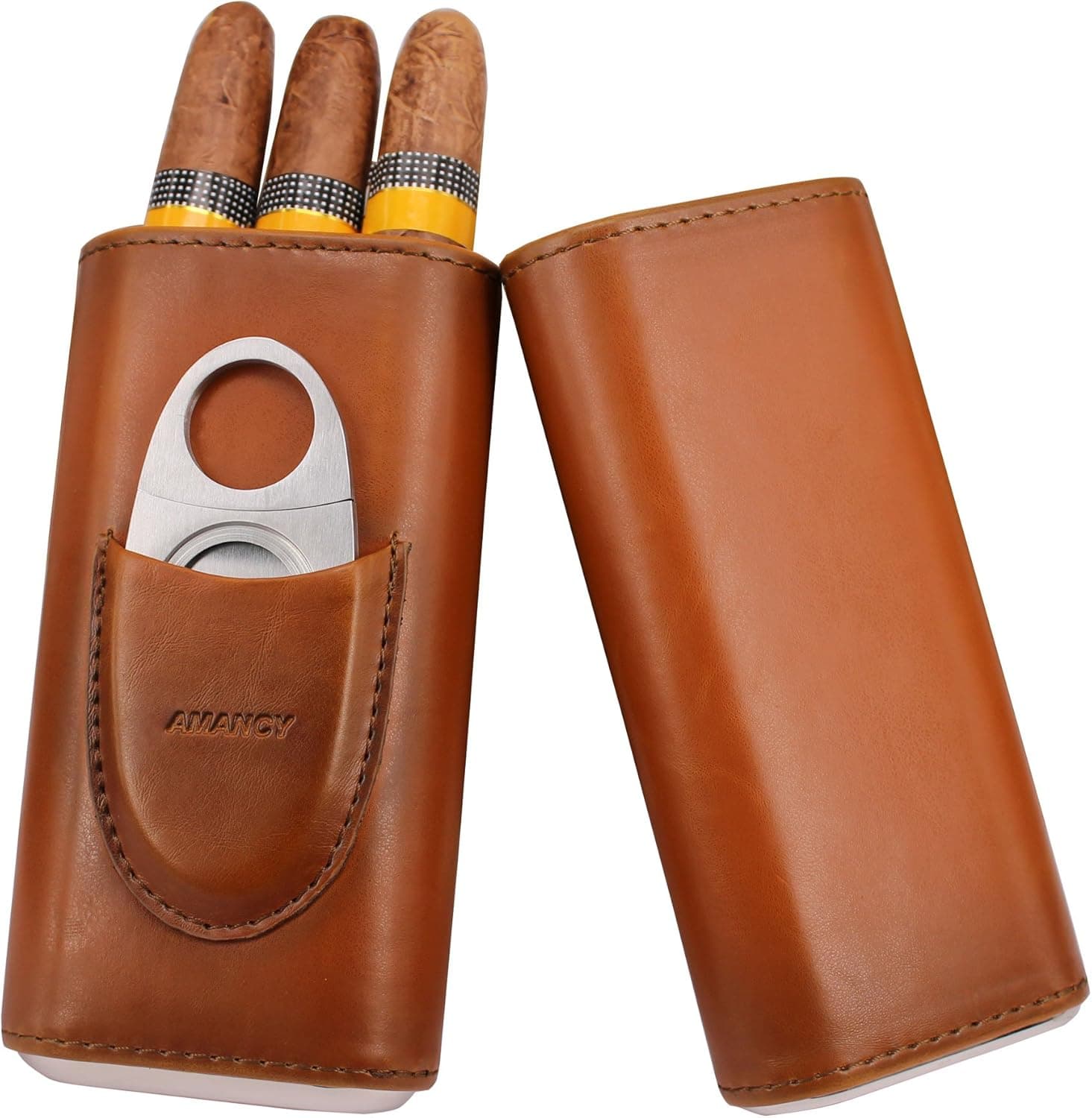 Leather cigar case — 3-finger