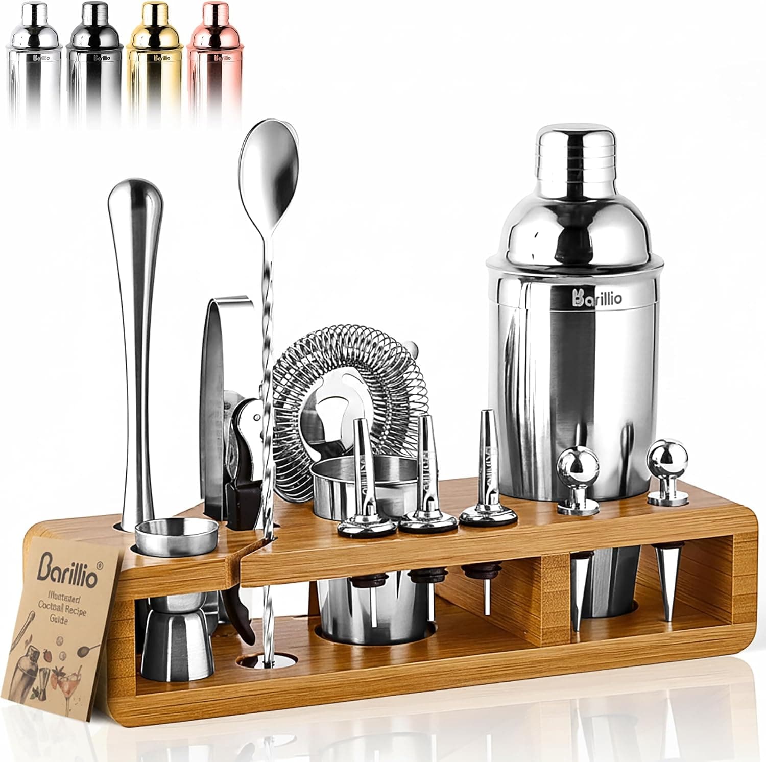 23-piece stainless bar tool set with stand