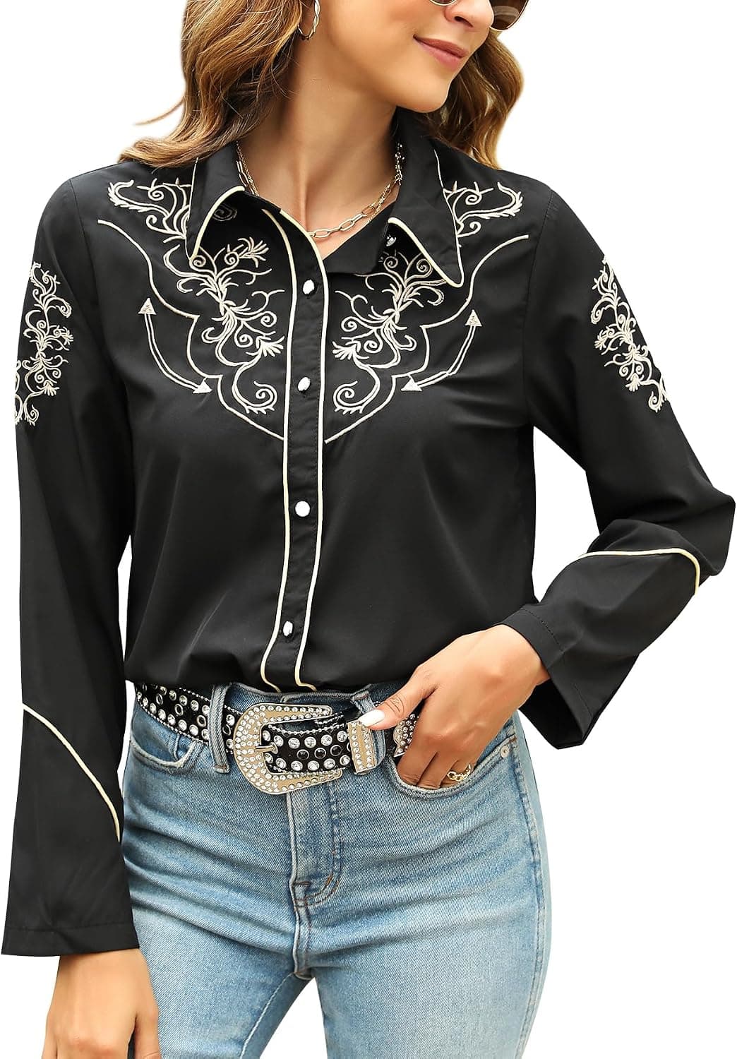 Embroidered western shirt dress