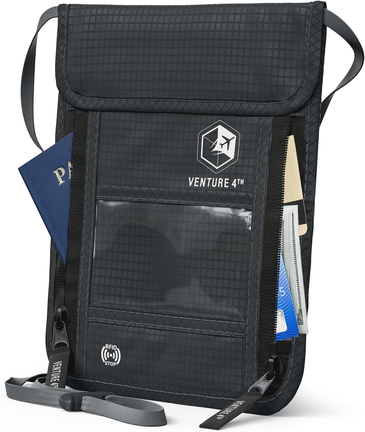 RFID-blocking neck pouch wallet